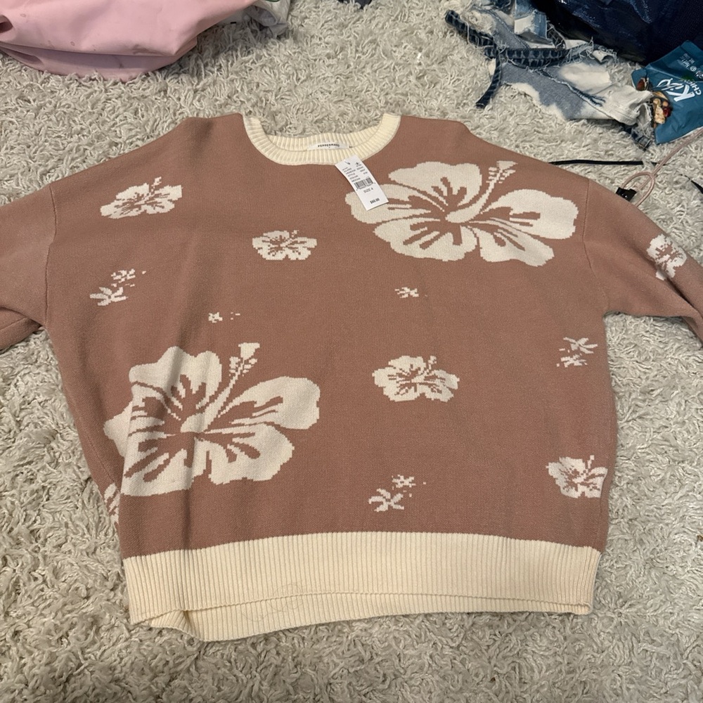 Peppermayo Floral Knit Sweater - Brown and Cream